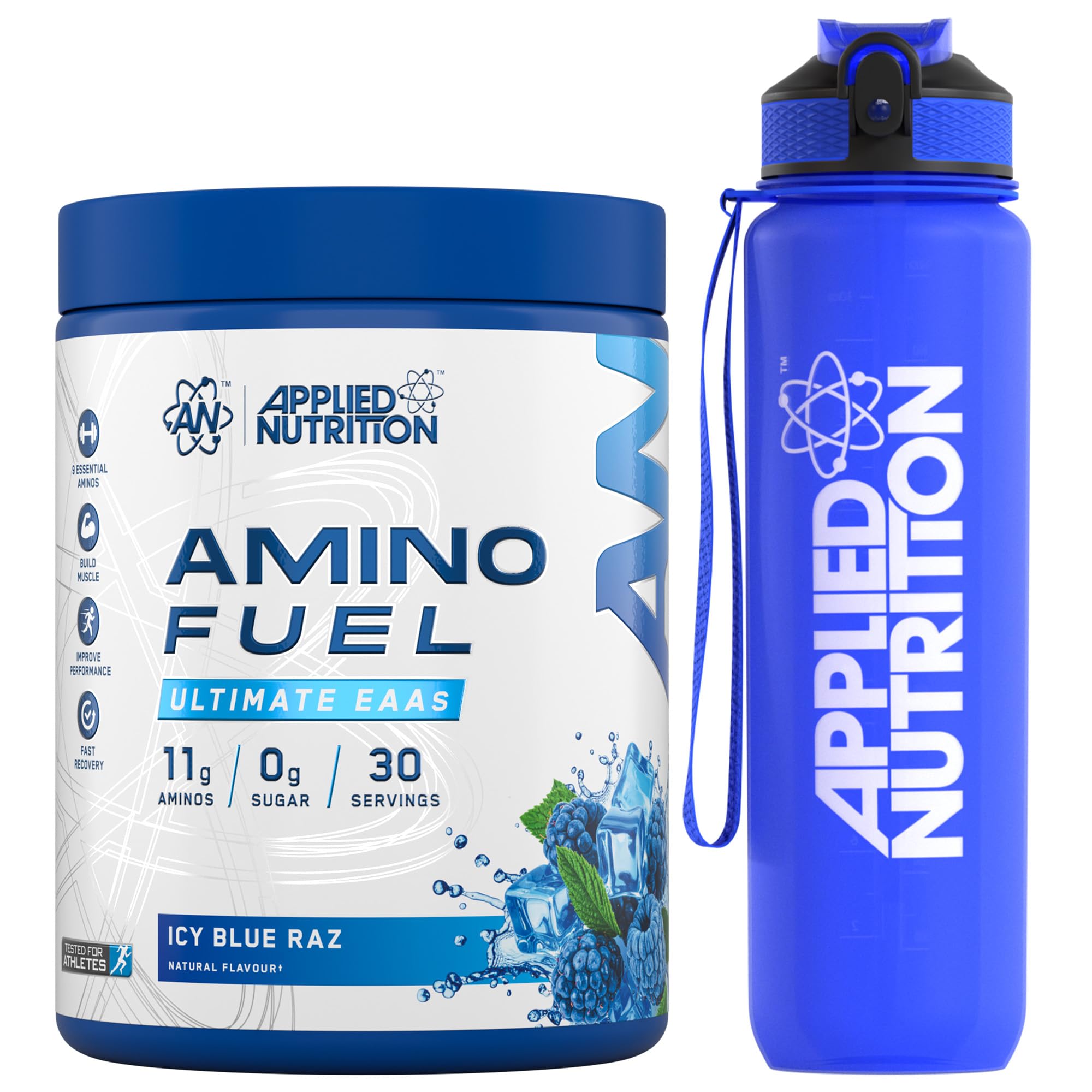 Applied Nutrition Bundle Amino Fuel 390g + Lifestyle Water Bottle 1000ml - Amino Acids Supplement, EAA Essential Amino Acids Powder, Muscle Fuel & Recovery (ICY Blue Raz)