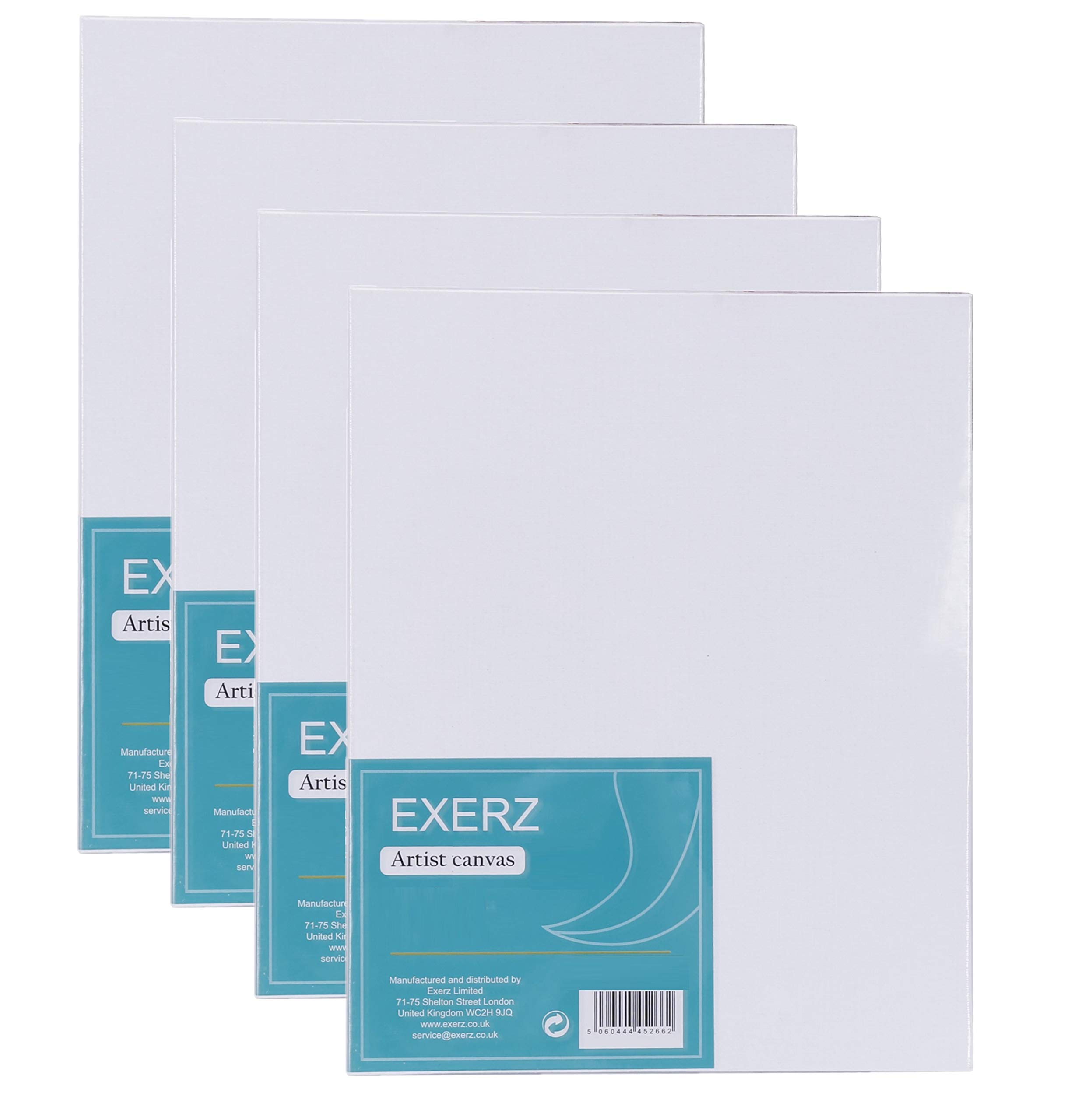 Exerz 40x50cm Pre-Stretched Canvas 4pk - 1.7cm Artist Framed Canvas Blank/ 280GSM 100% Cotton/Triple Primed/Acid Free/Medium Grain/Professional Artist Acrylic Paint, Oil Paint