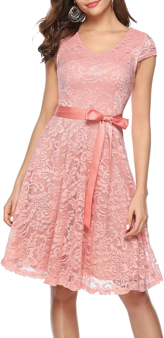 BeryLove Women's Short Floral Lace Bridesmaid Dress Formal Cocktail Party Dress Cap Sleeve