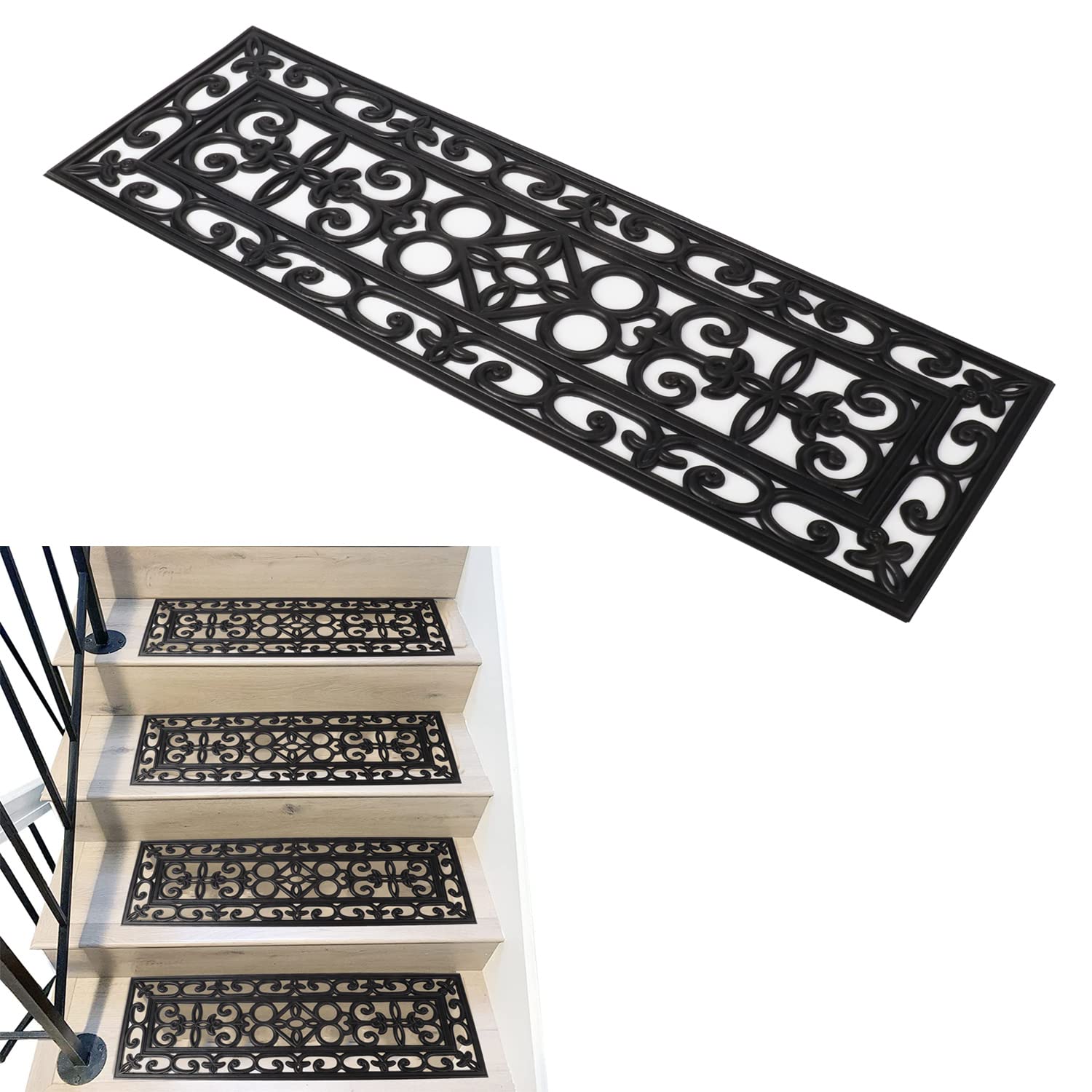 tonchean Rubber Stair Mats 5 Pcs Garden Step Mats Step Treads 75x25cm Outdoor & Indoor Stair Treads Non Slip Stair Covers Staircase Outside Stair Protector for Home Commerce