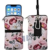 Tainada Women Cell Phone Neoprene Shockproof Zipper Sleeve Case Bag Pouch w/Carabiner, Neck Lanyard, Belt Loop Holster for iPhone 17/16 Pro Max, Air, 16/15 Plus, 16e ; Samsung S25+, S24 (Pink Floral)