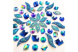 SUCCI SHAN 50PCS Special Effect Different Shapes Mirror AB Gems Sew On Rhinestones Faceted for Handicrafts Clothing Dress Decorations (Blue)