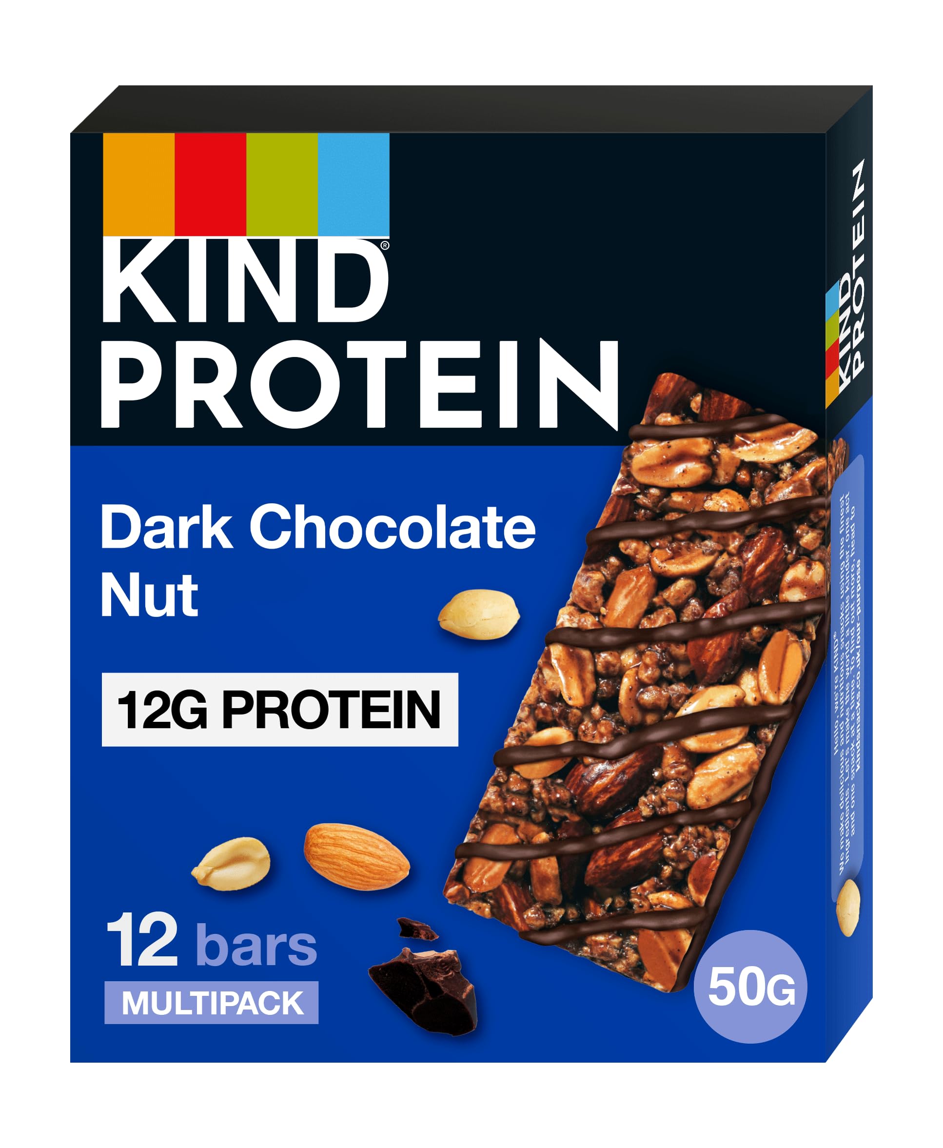 KIND Protein Bars, Gluten Free Snack Bars, Dark Chocolate Nut, High Fibre, Healthy Snack, Source of Protein, No Artificial Colours, Flavours or Preservatives, Multipack 12 x 50g — image 1