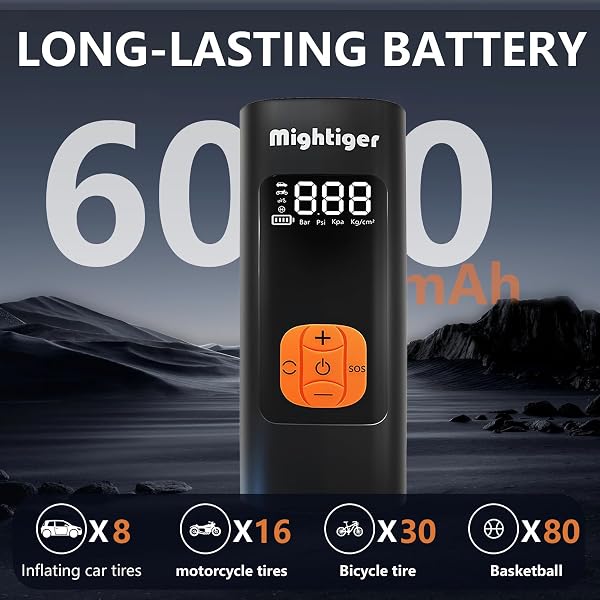 MIGHTIGER TIRE INFLATOR PORTABLE AIR COMPRESSOR CORDLESS MINI AUTOMATIC AIR PUMP WITH DIGITAL PRESSURE GAUGE 150PSI 3X FAST INFLATION AND AUTO SHUTOFF SOS LIGHT TIRES PUMP FOR CAR (BLACK)