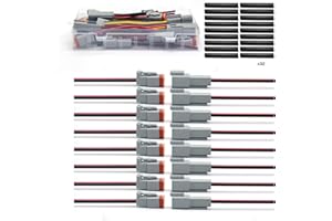 Amliber 8 Kits 2 Pin DT Connector Kit with 16 AWG Wire, DT 2 Wire Waterproof Automotive Electrical Connectors, Quick Connect Wire Connectors with Heat Shrink Tubing for Car Truck Boat