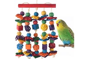 DBNESS Bird Toys, Parakeet Chewing Toy, Multicolored Natural Wooden Blocks Birds Parrot Tearing Toys mit Rattan Wicker Balls, for Medium Small Macaw Cockatoos Budgie Lovebird Cockatiel Conures