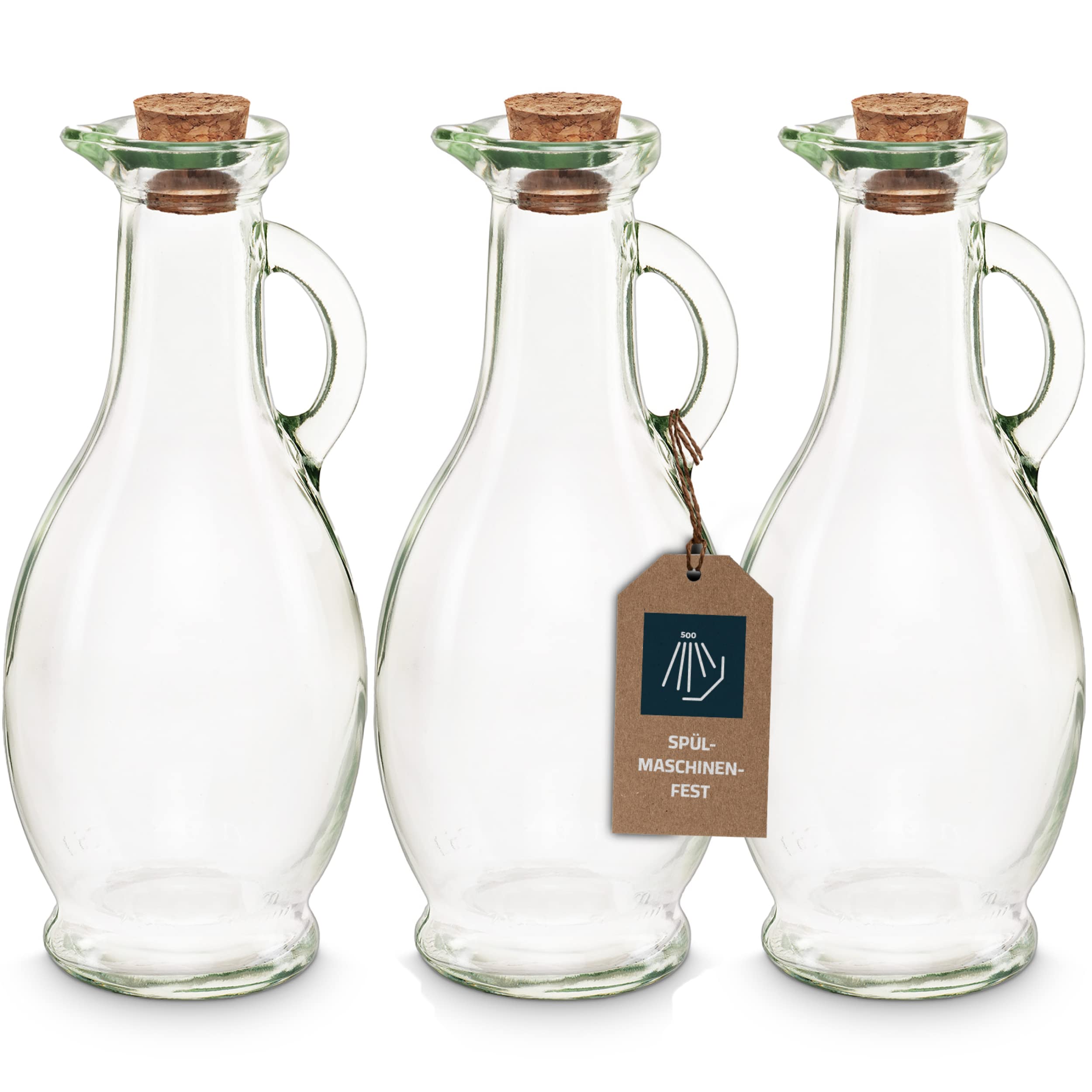 3 x Empty Glass Bottle / Oil Bottle for Filling 250ml Carafe with Cork for Oil, Vinegar, Wine, Liqueurs for Meals or Cream & Milk for Coffee