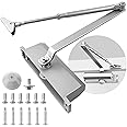 Heavy Duty Automatic Door Closer with Hold Open (132-187 lbs), Hydraulic Storm Closers, Parts Hardware for Residential and Commercial Use (Silver)