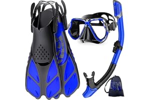 Zenoplige Mask Fins Snorkel Set, Snorkeling Gear for Adults, Panoramic View Snorkel Mask Anti-Fog, Adjustable Dive Flippers, Dry Top Snorkel and Travel Bag, Scuba Gear for Swimming Snorkeling Diving