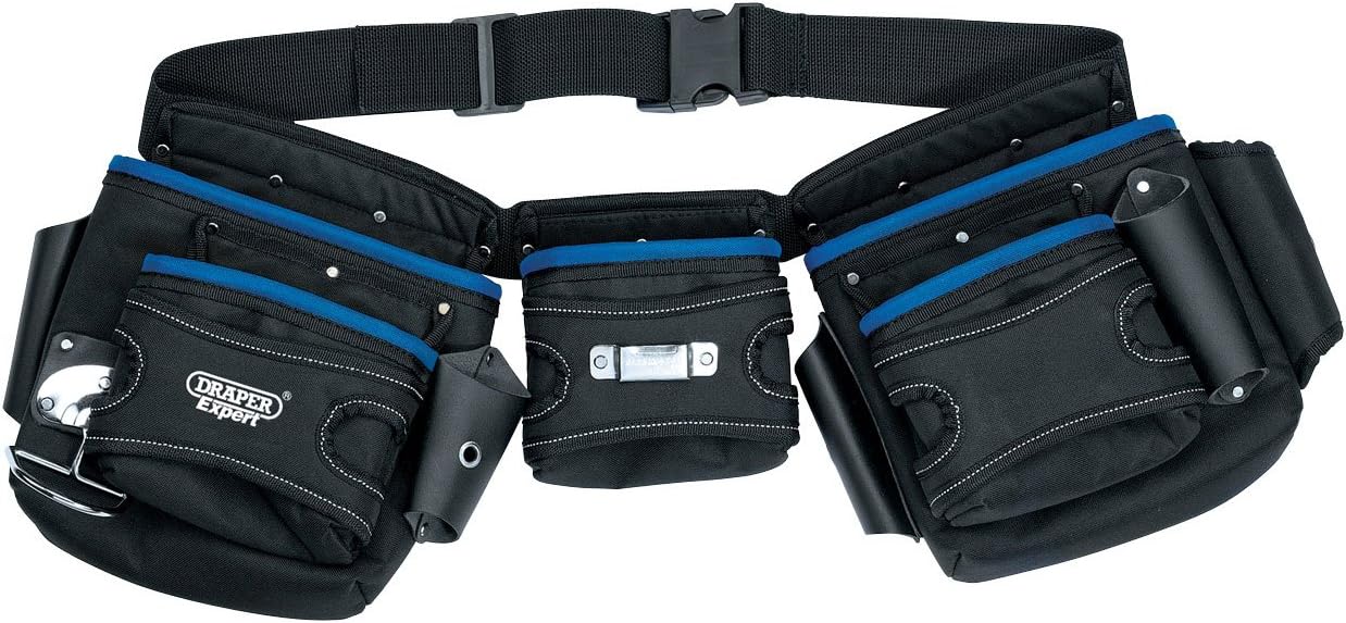 Draper Expert 02985 Heavy-Duty Double Tool Pouch,Blue,black, Black, Blue
