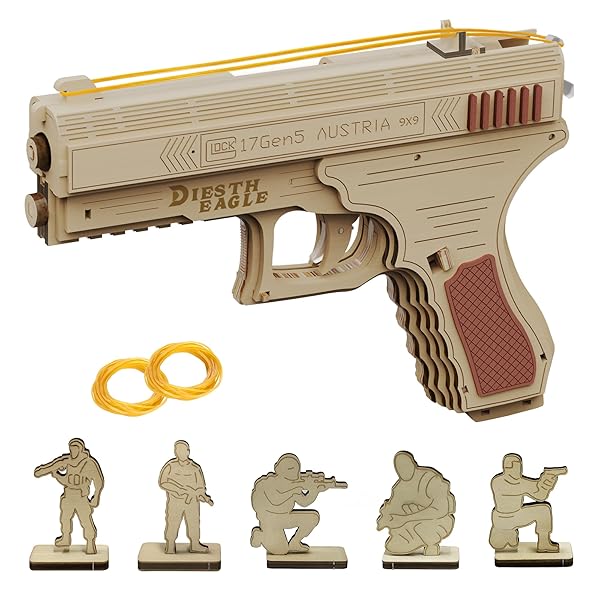 3D WOODEN GUN PUZZLE, RUBBER BAND GUN MODEL...