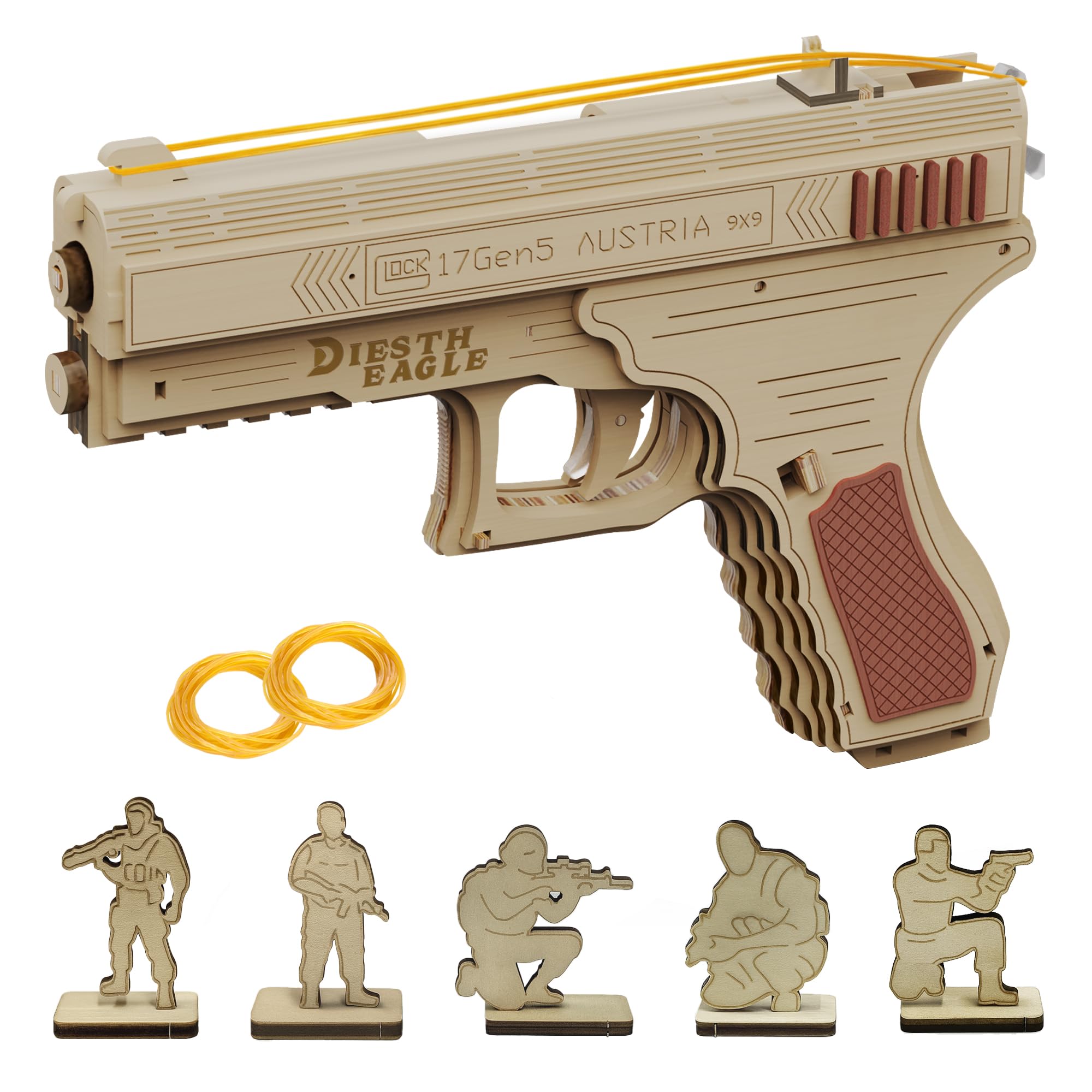 Photo 1 of 3d Wooden  Puzzle, Rubber Band Gun Model DIY Building Toys Mechanical Model - Multi-Player Game with Rubber Bands, Crafts for Adults (Classic-Pistol)