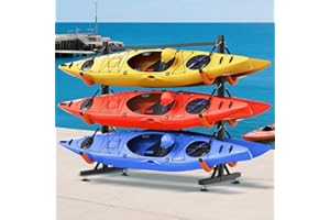 SPECRAFT Freestanding Kayak Storage Rack, Adjustable Width Stand with Stable Base, Elastic Ropes, EVA Tube Sleeves, for Indoor Outdoor Garage