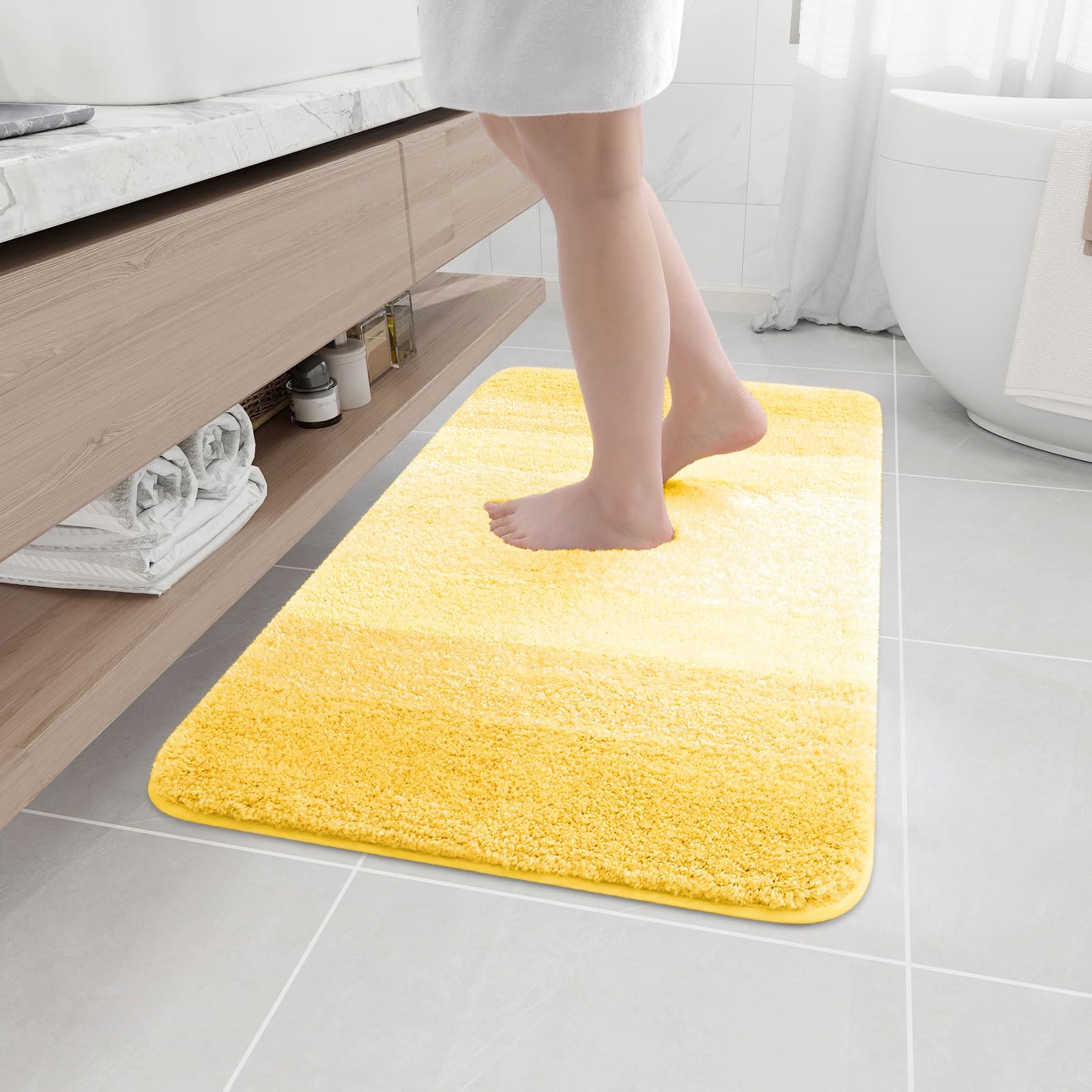Photo 1 of Arotive Microfiber Bathroom Rugs, Shaggy Soft and Absorbent Bath Rug, Non-Slip, Thick Plush Machine Washable Dry Bath Mats for Bathroom, Tub and Shower, 36x24, Yellow