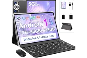 DEERTiME Android 15 Tablet 30GB RAM 128GB ROM 1TB TF, 2025 Electronics Tablets 10.1 Inch 8000mAh with Keyboard Mouse, 2.0GHz, 5G WiFi, BT 5.0, GMS Certified, Incell Display, Gemini AI - Metal Black