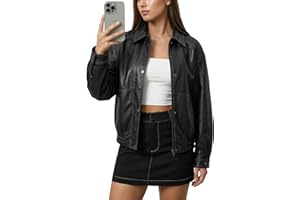 TRENDGENESIS Womens Oversized Leather Jacket - Retro Style Real Lambskin Leather Bomber Jackets Moto Coat Women