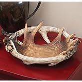 BLACK FOREST DECOR Moose & Deer Antler Decorative Bowl – Polyresin Cabin Centerpiece – 11.75" W x 10.5" D x 2.75" H