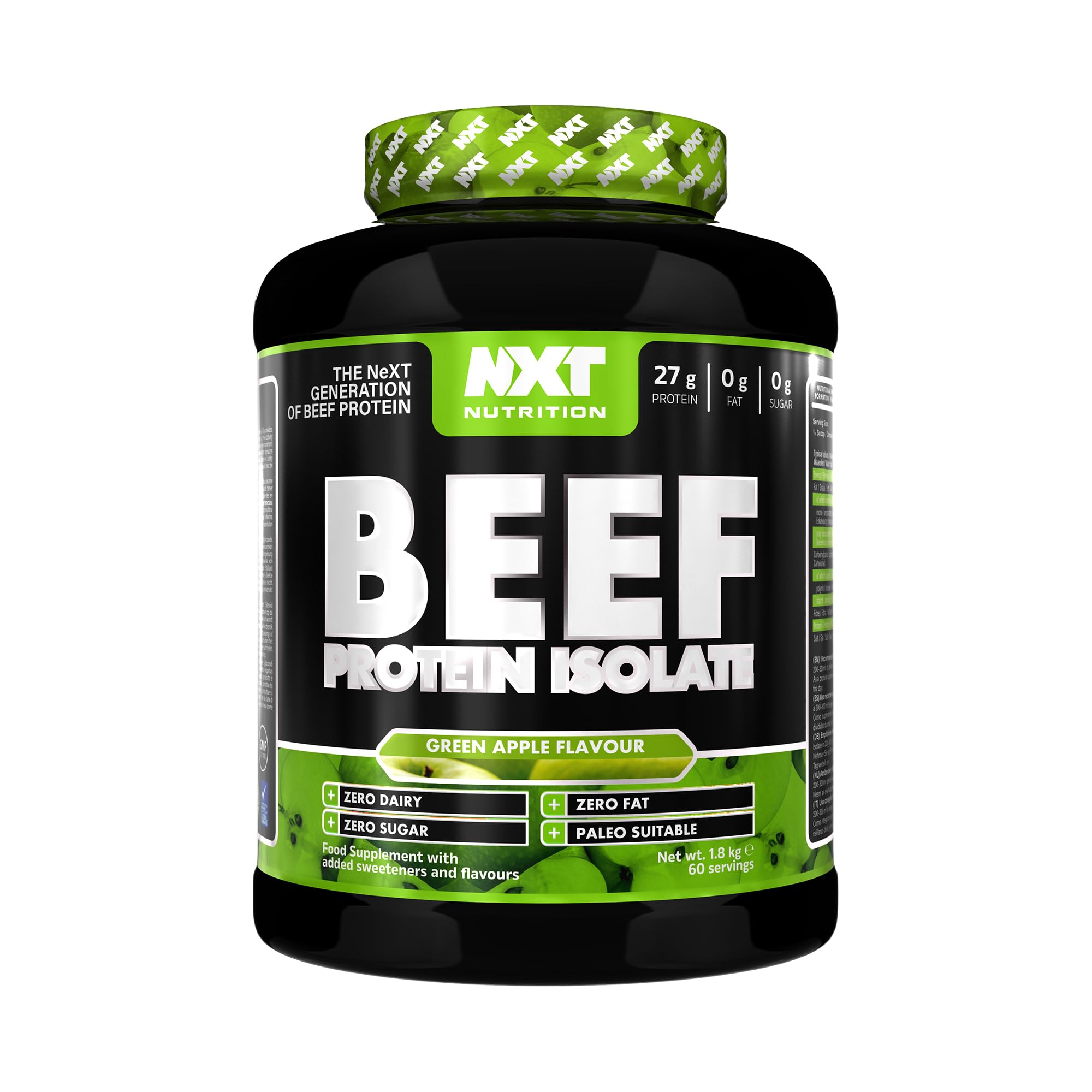 NXT Nutrition Beef Protein Isolate Powder - Protein Powder High in Natural Amino Acids - Paleo, Keto Friendly - Dairy and Gluten Free - Muscle Recovery | 1.8kg (Apple)