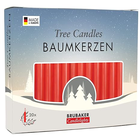 Brubaker 20er Pack Baumkerzen Wachs Weihnachtskerzen Pyramidenkerzen Christbaumkerzen Rot