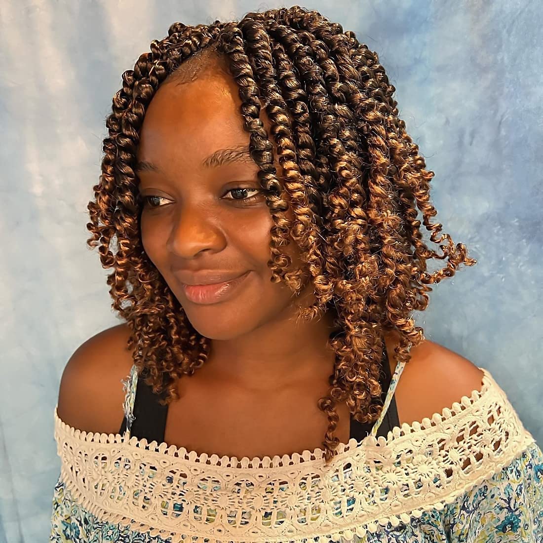 Crochet Hair Pre looped 8 Inch 8 Packs Pretwisted YDDM Passion Twist Braids Crochet Short Passion Twist Pretwisted Hair Extension (8 Inch, T1B/30#)