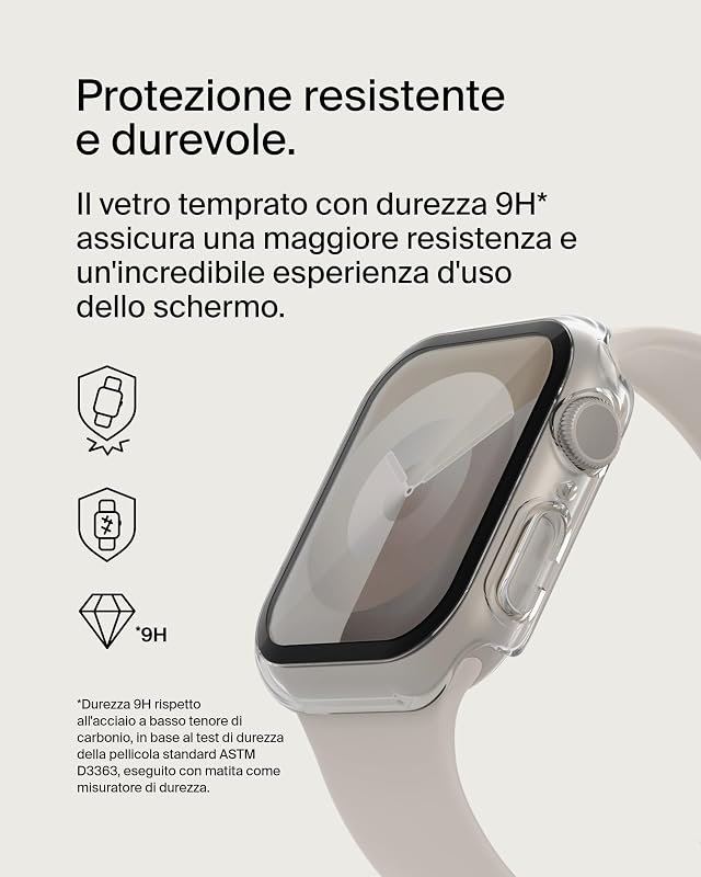 TemperedCurve Proteggi Schermo per Apple Watch Series 8 con Copertura da Bordo a Bordo e Bumper Protettivo, Pellicola per Schermo in Vetro Temprato, Accessori per Apple Watch, Trasparente