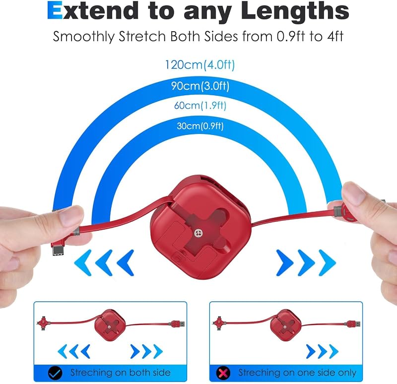 USB 4 in 1 Ladekabel, [1,2M] Multi Ladekabel Einziehbar,