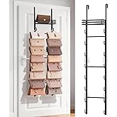 Rvggher Over the Door Purse Organizer with 16 Hooks and Storage Basket, Wall Mounted Handbag Organizer, Purse Organizer for Closet Holds up to 16 Bags, Purse Holder for Door Has Split Design