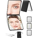 Compact Mirror, Rechargeable 30X Magnifying Mirror with 3 Lighting Modes & Dimmable Brightness, Portable Travel Makeup Mirror