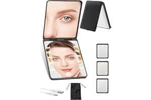 Compact Mirror, Rechargeable 30X Magnifying Mirror with 3 Lighting Modes & Dimmable Brightness, Portable Travel Makeup Mirror