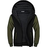 Men's Zip Up Heavyweight Hoodie Lined Fleece Warm Hooded Sherpa Coat Outerwear Thick Sweatshirt