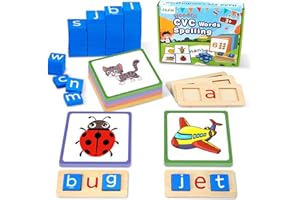 ALUABI Wooden CVC Word Spelling Games, Short Vowel Spelling Flashcards, Preschool Toddler Learning Activities,Sight Words Reading Letters Alphabet Puzzle Montessori Educational Toy Gift for Kids Ages 3 4 5 6