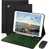 TnbonGip Keyboard Case for iPad 9.7 Inch 6th / 5th Generation 2018/2017 &amp; Pro 9.7 Inch 2016, Mouse and 7 Colors Backlit Detachable Keyboard, Adjustable Stand Built in Pencil Holder, Black