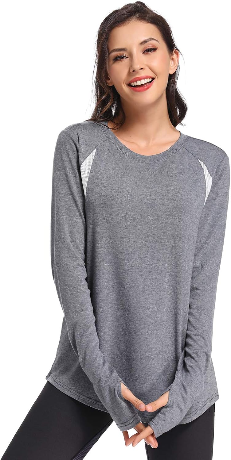 Muzniuer Women's Workout Long Sleeve T Shirt Plain Long Sleeve Shirt Yoga Tops Gym Sports T-Shirt with Thumb Hole: Clothing