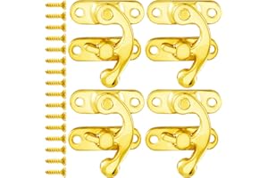 Lekgavd 4 Packs Antique Hook Hasp Latch, Vintage Lock Clasp Right Latch, Mini Swing Arm Bag Clasp Closure Hardware for Furniture, Jewelry Box, Wooden Case - Gold