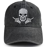 Vxchkerm Skull and Crossbones Baseball Cap for Men Women, Funny Adjustable Washed Denim Cotton Embroidered Skeleton Hat
