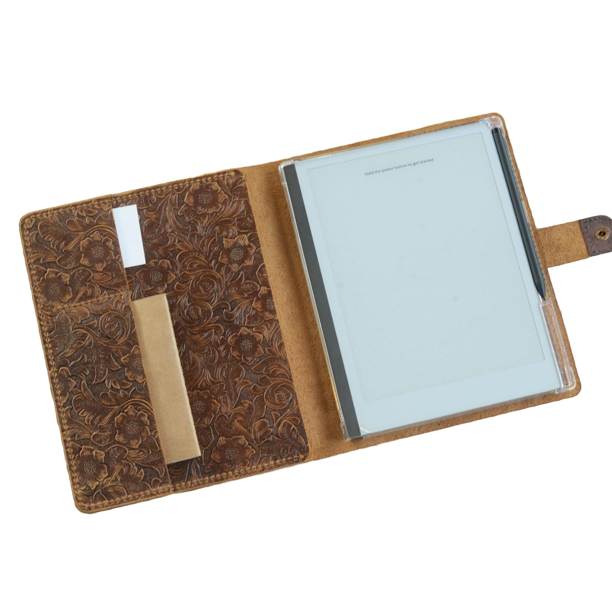 Photo 1 of Genuine Handmade Leather Case for remarkable paper pro, Premium Pen Holder, Floral Tooled Leather 606B-SC11.8