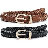 Pettata Thin Braided Belts for Women Classic Waist Belt Skinny Woven Strap for Jeans Pants Dress