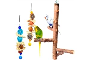 XLpeixin Bird Perches Stand,Natural Wood Parakeets Perches Toys Bird Cage Branch,Birdcage Hanging Chew Toys for Cockatiels Conures Parrots Finches Love Birds（3pcs）