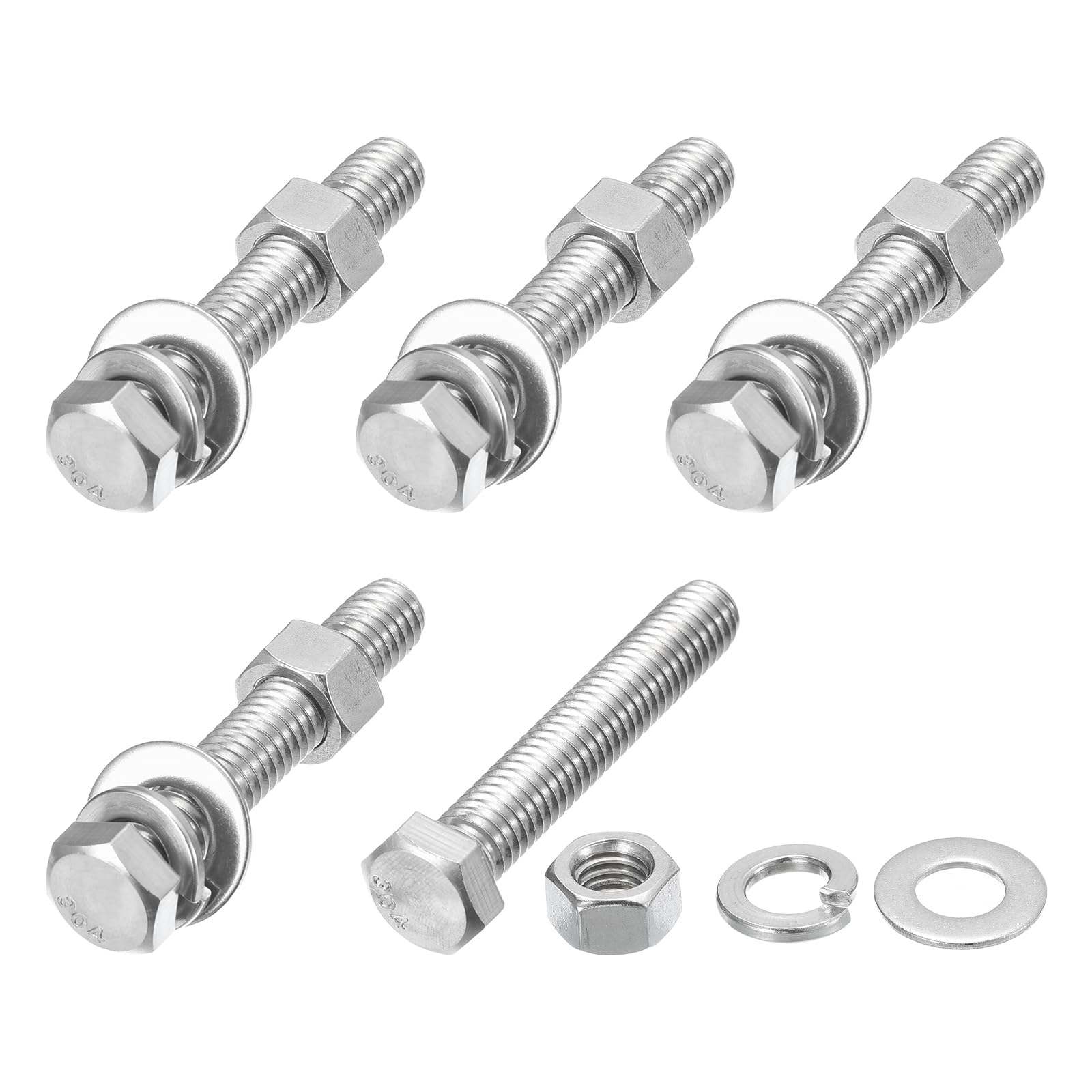 METALLIXITY Hex Head Screws Bolts, Nuts, Flat & Lock Washers Kits (3/8-16x2-1/4") 5 Set, Stainless Steel Fully Threaded Machine Screws Bolt Set - for Home Appliance Equipment
