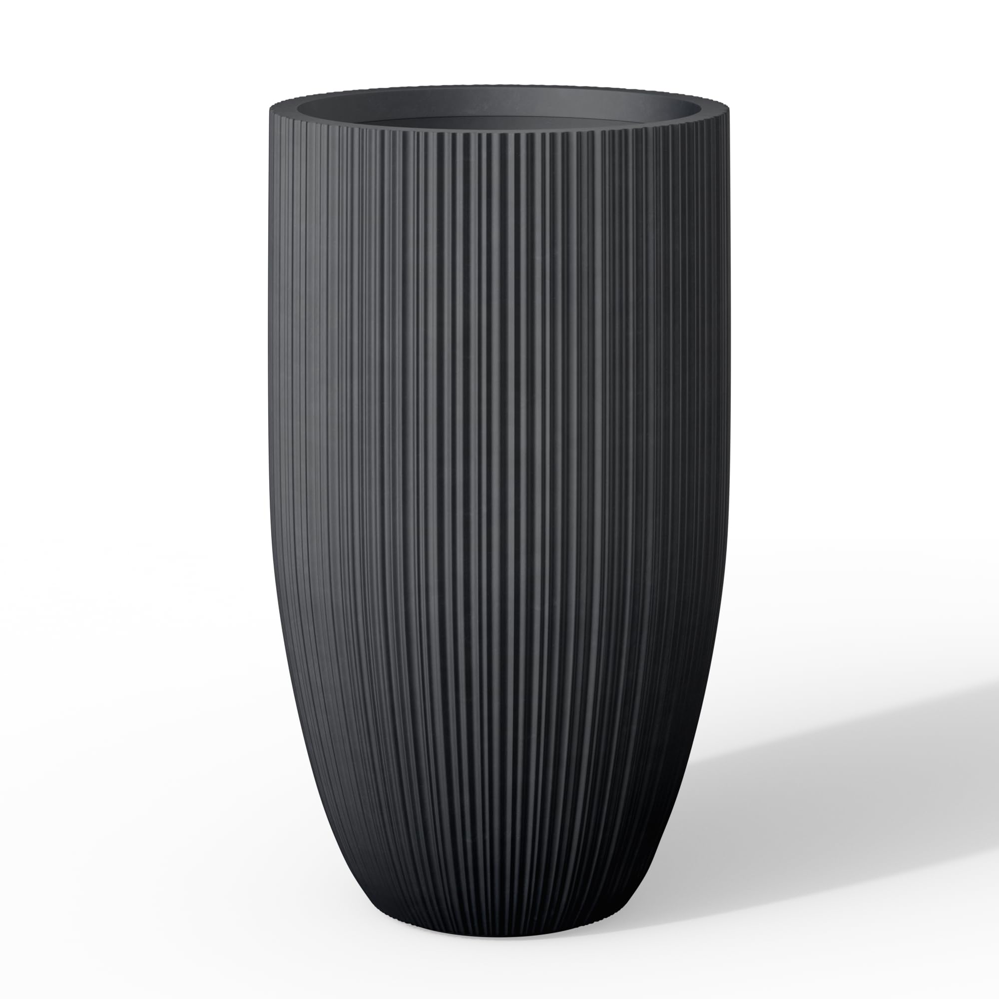 Photo 1 of **CRACK STARTING ON TOP-SEE PIC**Kante 24 Inch Tall Round Concrete Planter, Large Indoor Outdoor Plant Pots with Drainage Hole and Rubber Plug, Modern Decorative Garden Pots for Home Patio Porch, Textured Black