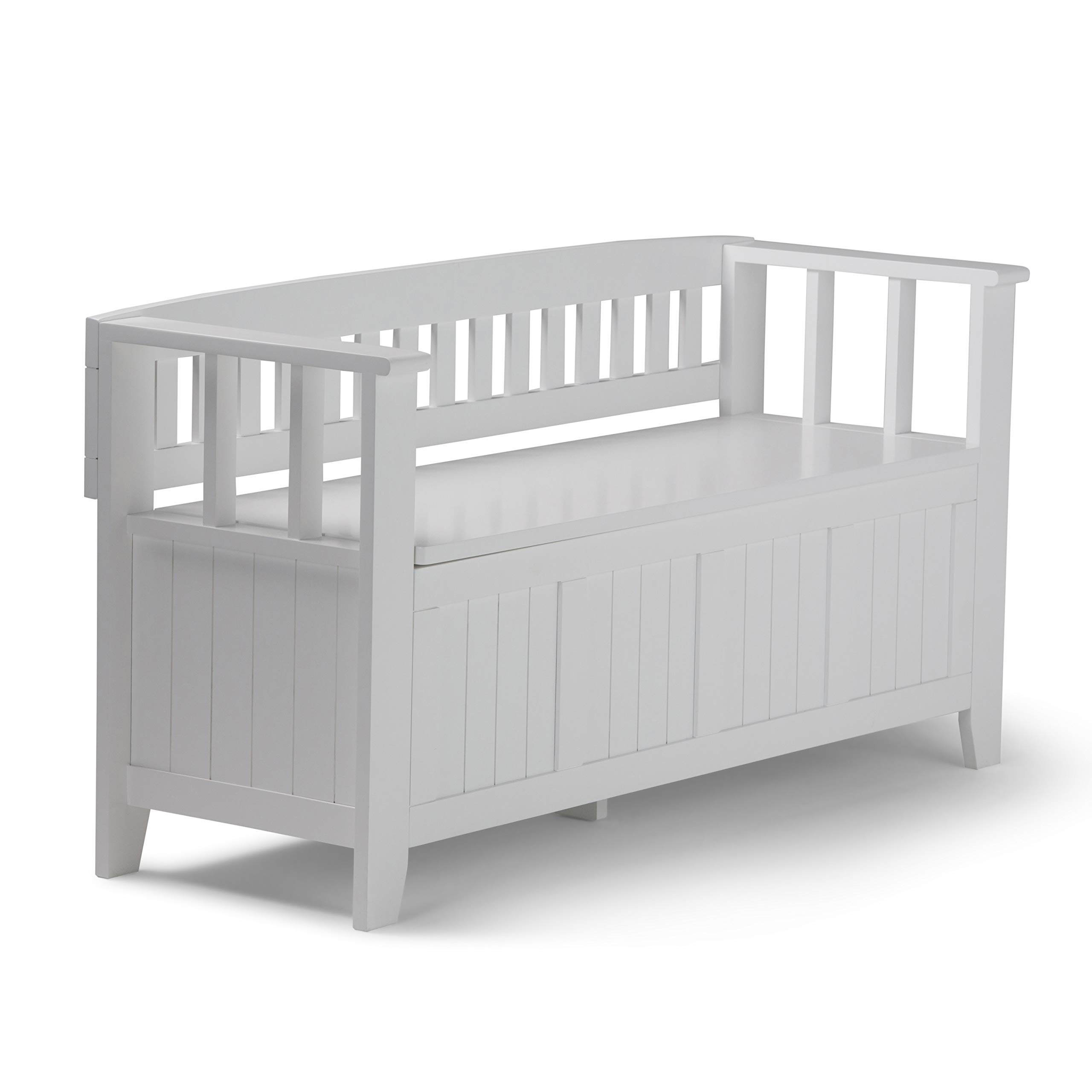 Photo 1 of SIMPLIHOME Acadian Entryway Storage Bench - 48 inch Wide Solid Wood Hallway Seat in White, Transitional Bench for Entryway or Living Room with Lift-Up Lid and Spacious Storage