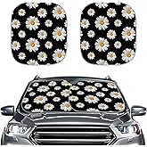 HUISEFOR Fashion Daisy Windshield Sun Shade, Flower Designs Auto Car Truck SUV Vehicle Universal-fit Front Windshield Sunshade Pack of 2 Car Front Sun Visor