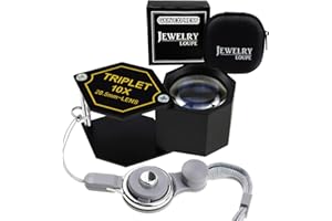GAIN EXPRESS 10x Magnification Jewelery Loupe, 20.5mm Triplet Lens Achromatic Optical Glass Metal (Aluminum) Body Black Frame Hexagonal Design Kit Set Jewelry Pocket Magnifying Tool