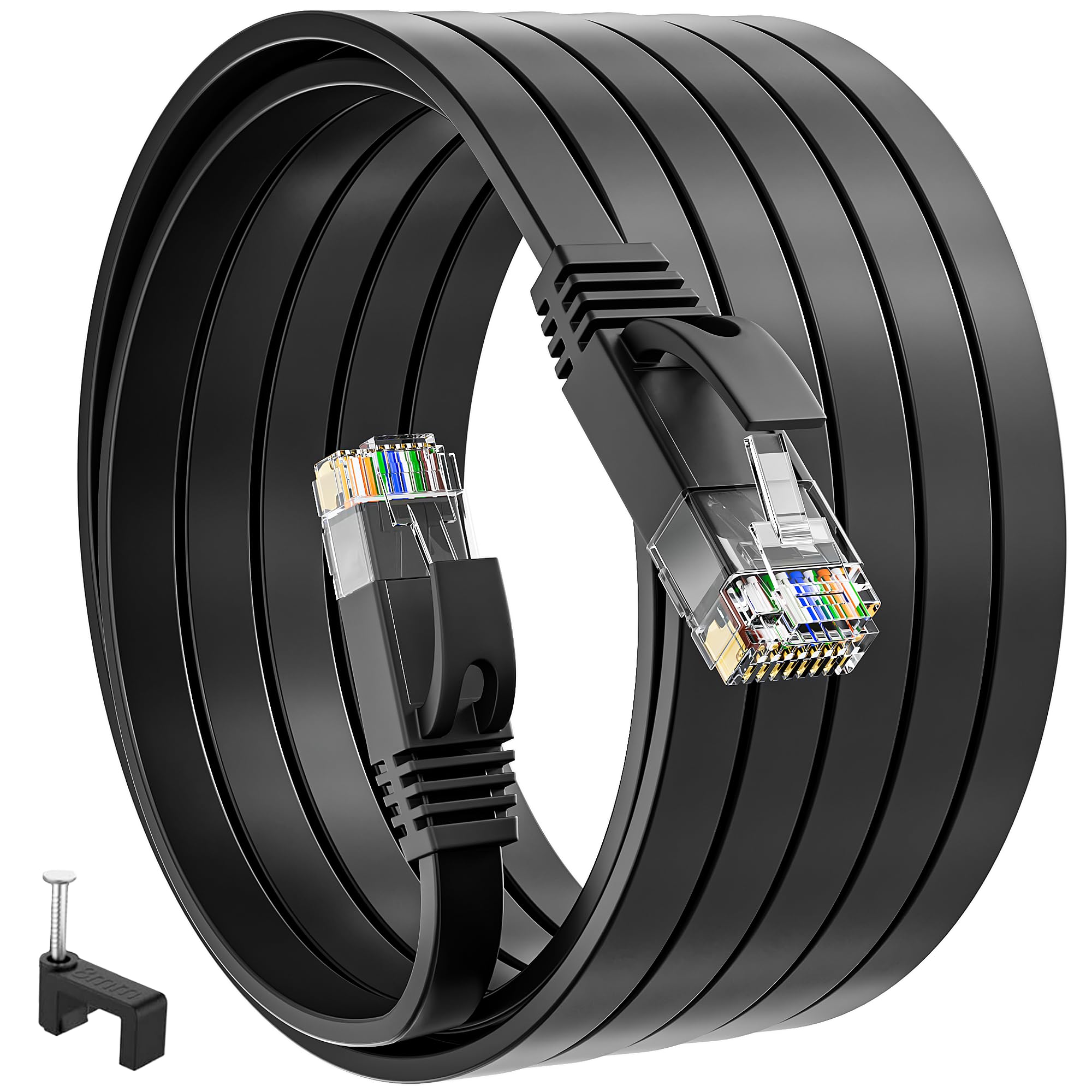 MEIPEK Ethernet Cable 10m Cat 6, Flat Internet Cable 10 Meters Extra Long Slim Network Cable Rj45 High Speed Gigabit 250Mhz Black 30ft LAN Patch Cable for Modem Router