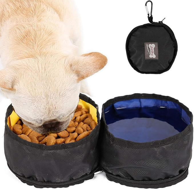 Dual Collapsible Dog Travel Bowl with Carabiners,Portable Waterproof
