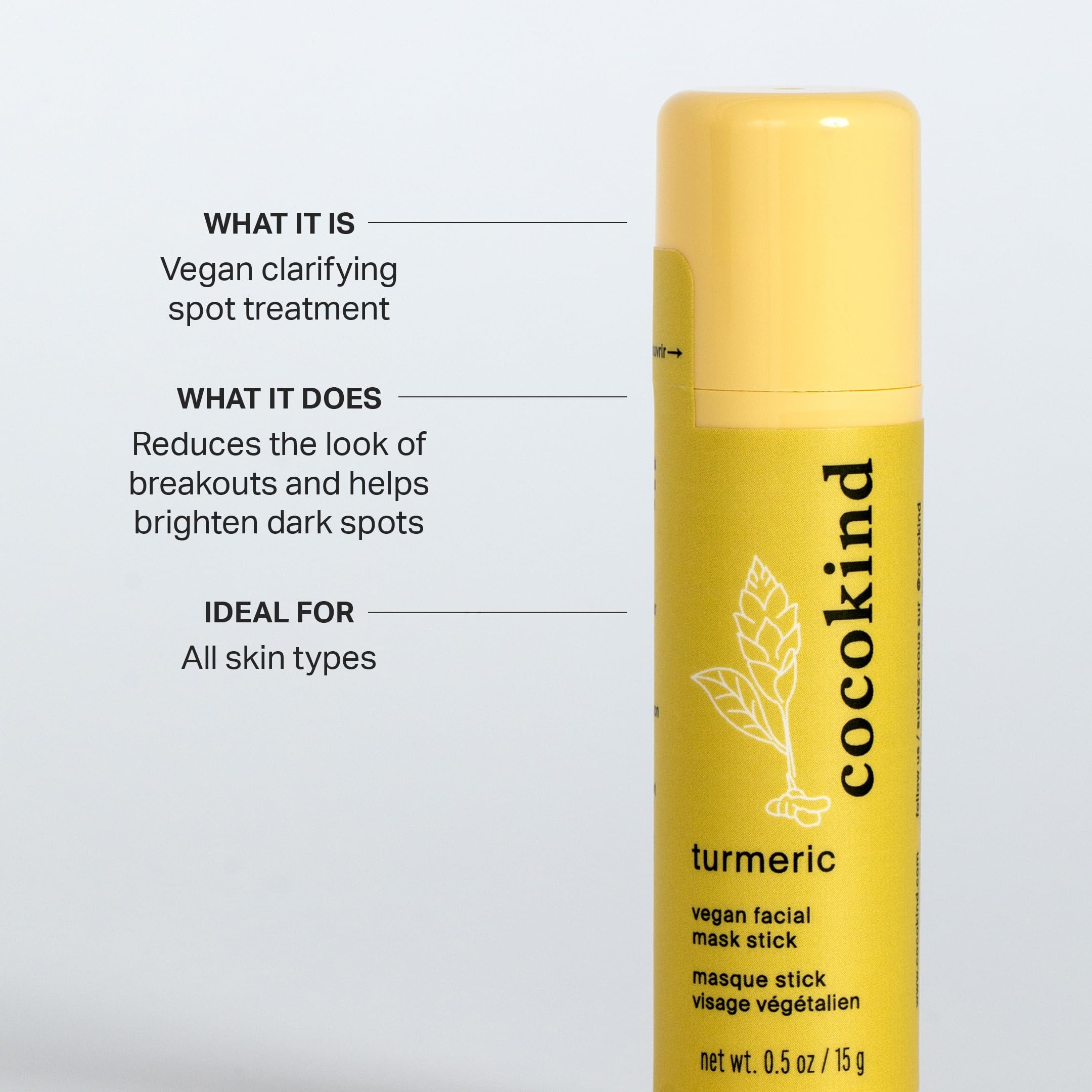 Cocokind Turmeric Mask Stick, Spot Treatment with Organic Turmeric, Tea Tree Oil, and Ginger Root, For Dark Spots and Acne