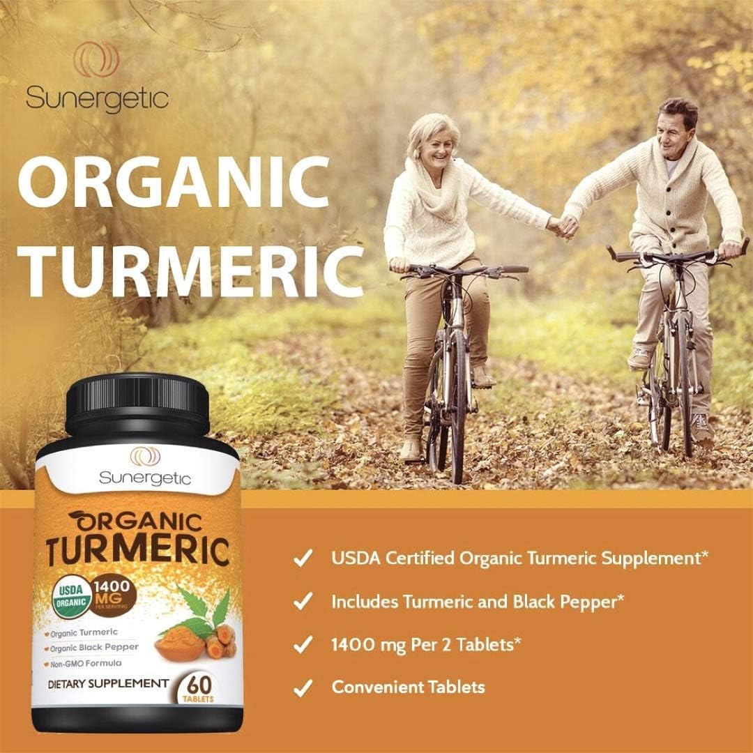 USDA Certified Organic Turmeric Supplement – Includes Organic Turmeric & Organic Black Pepper – 1,400mg of Turmeric per Serving – 60 Turmeric Tablets: Health & Personal Care