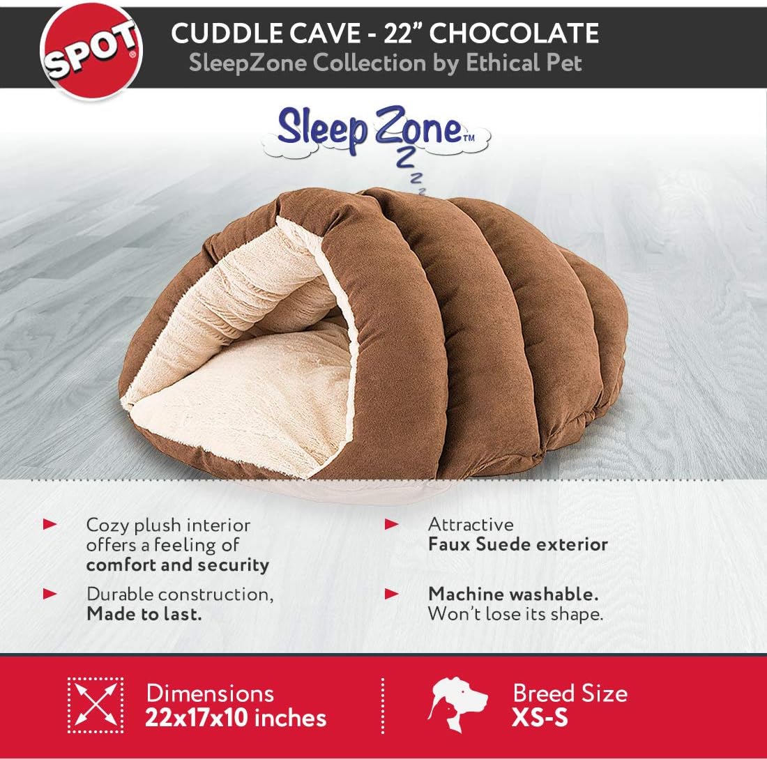 SPOT Ethical Pets Sleep Zone Cuddle Cave - 22” Chocolate - Pet Bed for Cats and Small Dogs - Attractive, Durable, Comfortable, Washable, Cuddle Cave Pet Bed, 22x17 : Pet Supplies