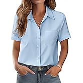 Zeagoo Womens Button Down Shirt Bust Pocket Short Sleeve Blouses Business Casual Work Tops Summer Outfits