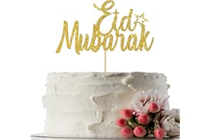 INNORU Eid Mubarak Cake Topper - Gold Glitter Ramadan Kareem, Eid Ramadan Hajj Mubarak Eid Festival Anniversary Party Decorations